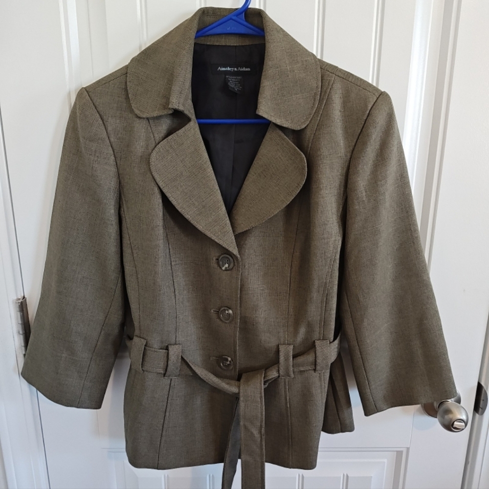 Ainsley & Aidan Greyish Belted Women's Career Blazer Jacket Size 12